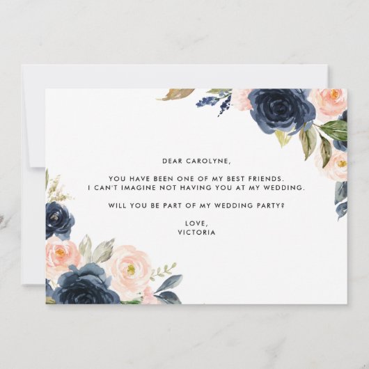 赤面と海軍の花が私のメイド・オブ・オーナー(花嫁付き添い人) 案内状 (裏面)