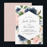 赤面と海軍の花 |白いSweet sixteen 招待状<br><div class="desc">この赤面と海軍の花の白いsweet sixteenの招待は、フローライベントに最適である。クラシックとエレガントデザインは水モダン色のネイビーブルーと赤面ピンクの花を特徴とする。名誉のゲストとイベントの名前でカードの背面をパーソナライズ。</div>