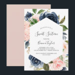 赤面と海軍の花 |白いSweet sixteen 招待状<br><div class="desc">この赤面と海軍の花の白いsweet sixteenの招待は、フローライベントに最適である。クラシックとエレガントデザインは水モダン色のネイビーブルーと赤面ピンクの花を特徴とする。名誉のゲストとイベントの名前でカードの背面をパーソナライズ。</div>