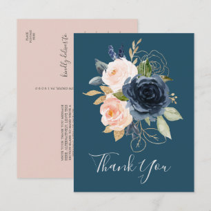 赤面と海軍の花 Blue Thank Youポストカード ポストカード