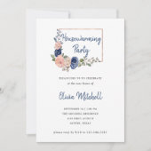 赤面と海軍フローラ幾何学的引っ越し祝いパーティーパーティー 招待状 (正面)