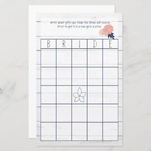 赤面と海軍ブライダルビンゴブライダルシャワーゲーム (正面/裏面)