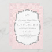 赤面と灰色のブストライプのライダルシャワー招待 招待状 (正面/裏面)