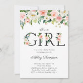 赤面と白い花女の子の赤ちゃんシャワー 招待状 (正面)