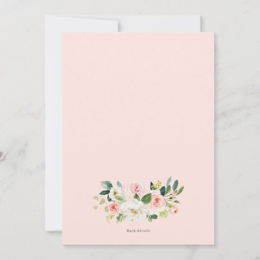 赤面と白い花女の子の赤ちゃんシャワー 招待状 (裏面)