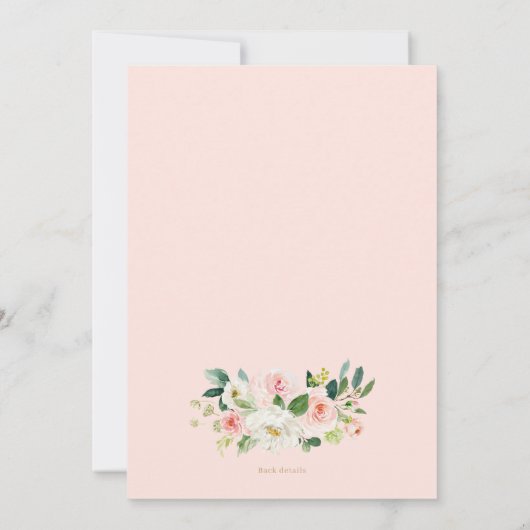 赤面と白い花金ゴールド女の子ベビーシャワー 招待状 (裏面)