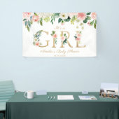 赤面と白い花金ゴールド女の子ベビーシャワー 横断幕 (トレードショー)