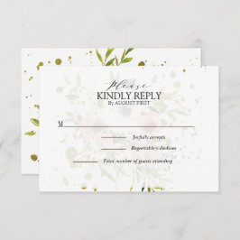 赤面と白のバラと金ゴールドのスプラッシュ結婚の 出欠カード