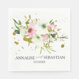 赤面と白のバラと金ゴールドのスプラッシュ スタンダードランチョンナプキン