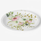 赤面と白のバラと金ゴールドのスプラッシュ ペーパープレート (アングル)