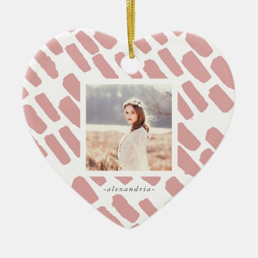 赤面と白のブラシストローク(写真と名前) セラミックオーナメント (正面)