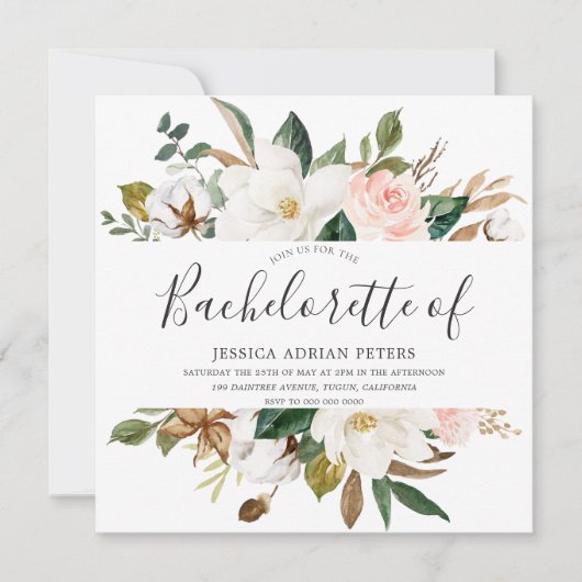 赤面と白の美しい花バチェロレッテ 招待状 (正面)