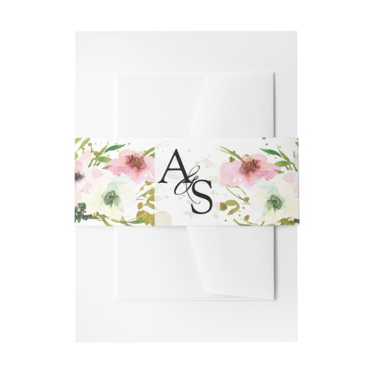 赤面と白バラの金ゴールド結婚スプラッシュ 招待状ベリーバンド (正面例)