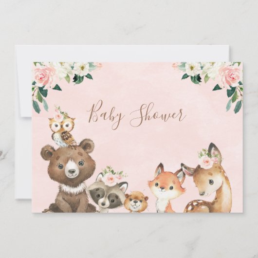 赤面と白フローラウッドランドベビーシャワー 招待状 (裏面)