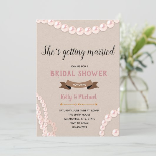 赤面と真珠のブライダルシャワーテーマ 招待状 (スタンド正面)