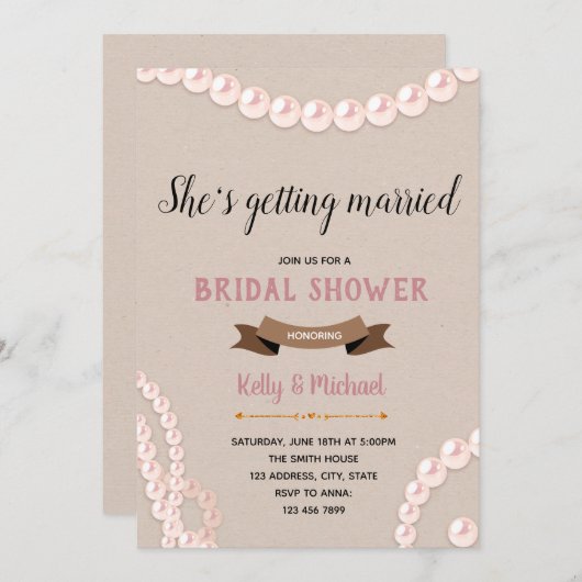 赤面と真珠のブライダルシャワーテーマ 招待状 (正面/裏面)
