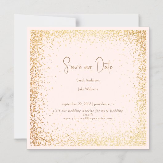 赤面と結婚金ゴールドの救日付 マグネット招待状 (正面)