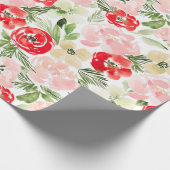 赤面と緑のクリスマスウォーターカラーフラワーラッピング ラッピングペーパー (角)