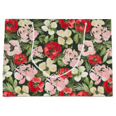 赤面と緑のクリスマス水の色の花の暗い ラージペーパーバッグ (正面)