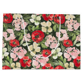 赤面と緑のクリスマス水の色の花の暗い ラージペーパーバッグ (裏面)