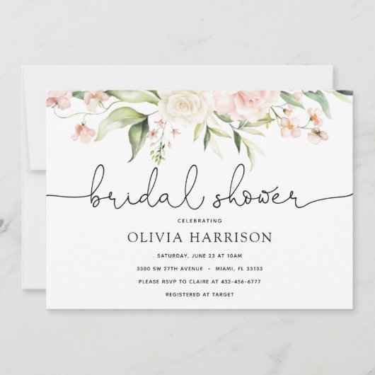 赤面と緑のブライダルシャワーへの招待 招待状 (正面)