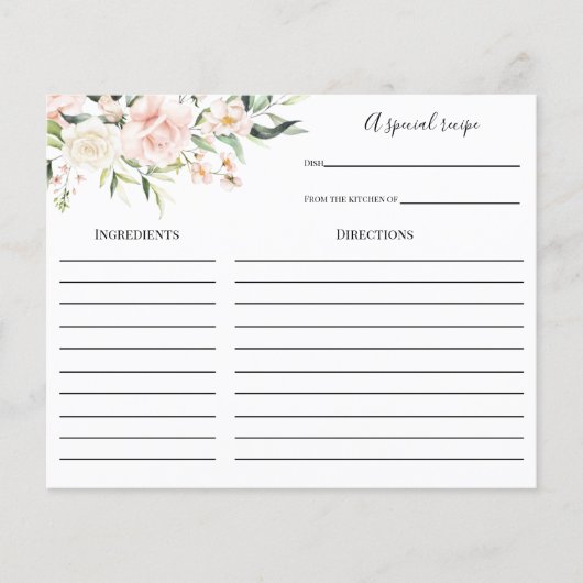 赤面と緑のブライダルシャワーレシピカード (正面)