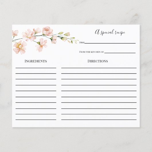 赤面と緑のブライダルシャワーレシピカード (正面)