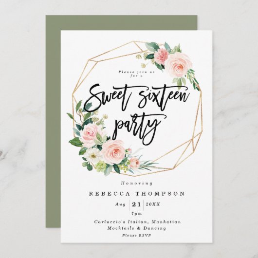 赤面と緑のボホーモダンスイート16 招待状 (正面/裏面)