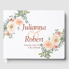 赤面と緑の水の色のフローラ結婚ズゲスト ゲストブック