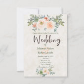 赤面と緑の水色のフローラ結婚のinvitati 招待状 (正面)