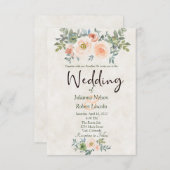 赤面と緑の水色のフローラ結婚のinvitati 招待状 (正面/裏面)