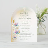 赤面と薄紫フローラ、金ゴールドクロスバプテスマの招待 招待状 (スタンド正面)