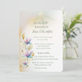 赤面と薄紫フローラ、金ゴールドクロスバプテスマの招待 招待状 (スタンド正面)