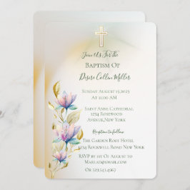 赤面と薄紫フローラ、金ゴールドクロスバプテスマの招待 招待状