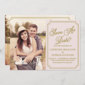 赤面と金ゴールドお洒落セーブ・ザ・デート案内 セーブザデート (正面/裏面)