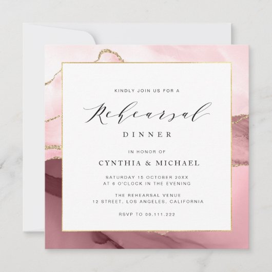 赤面と金ゴールドのアゲートのリハーサル 招待状 (正面)