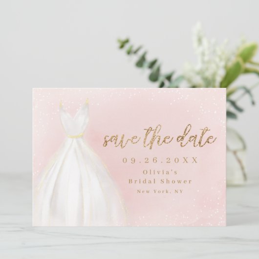 赤面と金ゴールドのグリッタードレエレガントスの日付を保存 セーブザデート (スタンド正面)