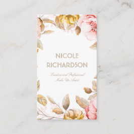 赤面と金ゴールドの水色の花ブーケエレガント 名刺