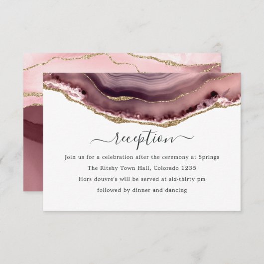 赤面と金ゴールドアゲート結婚式レセプション エンクロージャーカード (正面/裏面)