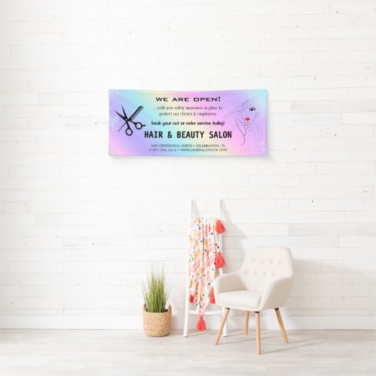 赤面と金ゴールドウィスクシザーズヘアサロンの再開 横断幕 (インサイチュ)