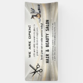 赤面と金ゴールドウィスクシザーズヘアサロンの再開 横断幕 (縦)