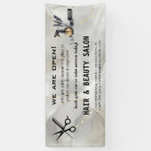 赤面と金ゴールドウィスクシザーズヘアサロンの再開 横断幕 (縦)