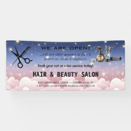 赤面と金ゴールドウィスクシザーズヘアサロンの再開 横断幕