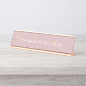 赤面と金ゴールドスターモダンスクリプトのデスク名プレート デスクネームプレート (正面)