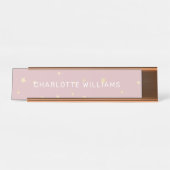 赤面と金ゴールドスターモダンスクリプトのデスク名プレート デスクネームプレート (正面)