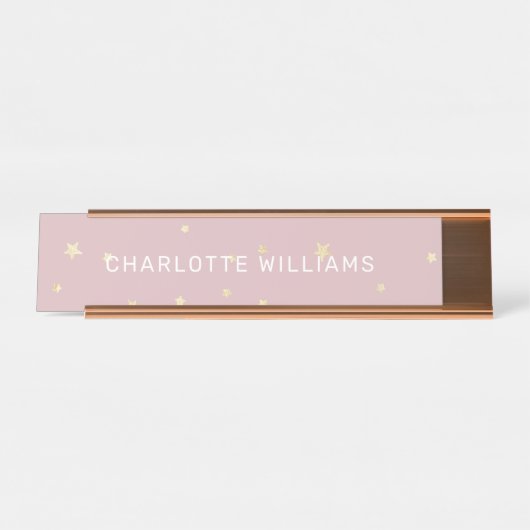 赤面と金ゴールドスターモダンスクリプトのデスク名プレート デスクネームプレート (正面)