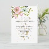 赤面と金ゴールドスプラッシュ付き白バラ 招待状 (スタンド正面)