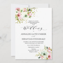 赤面と金ゴールドスプラッシュ付き白バラ 招待状