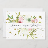 赤面と金ゴールドスプラッシュ付き白結婚バラ セーブザデート (正面)