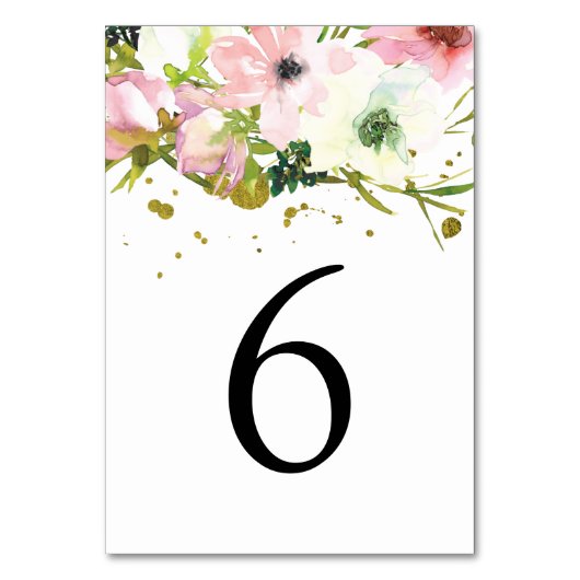 赤面と金ゴールドスプラッシュ付き白結婚バラ テーブルナンバー (正面)